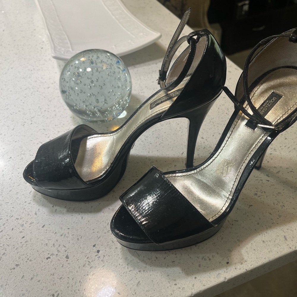 Dolce & Gabbana Black Patent Leather Open-Toe Ankle-Strap Heels